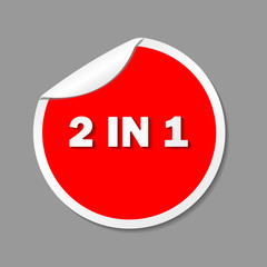 Vector icon two in one in a red circle. Promotion, sale.