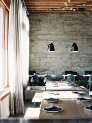 Tables arranged in restaurant