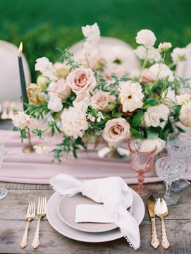 Close-up of wedding table setting