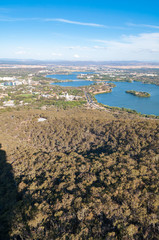 Fototapeta premium Aerial view of Canberra and surrounding landscape