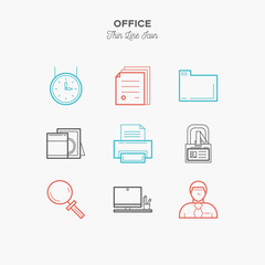 Office, job place, thin line colour icons set, vector illustration