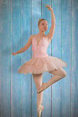 Pretty ballerina dancing against wooden planks © vectorfusionart