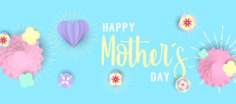Happy mother day 3d paper art floral web banner