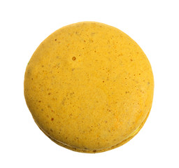 yellow macaroon isolated on white background without a shadow closeup. Top view. Flat lay