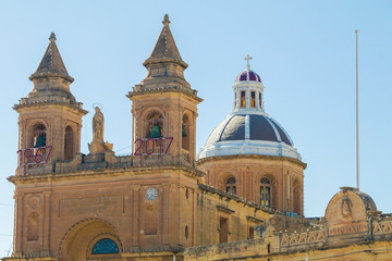 The beautiful traditional roman catholic facade of the Parish Church of Our Lady of Pompei,...