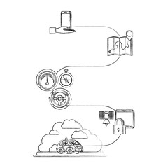 Obraz premium isometric car with gps service icons vector illustration design