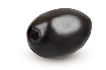 whole black olive isolated on white background macro