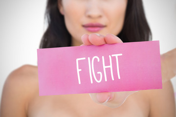 Composite image for breast cancer awareness with text on card