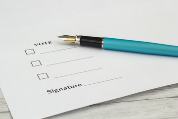 One document for voting and signing, close-up