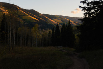 Vail Valley, Colorado during sunset in autumn. 