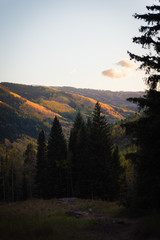 Vail Valley, Colorado during sunset in autumn. 
