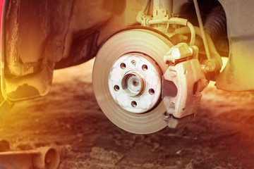 Brake disc and wheel hub parts with light, concept of brake problems