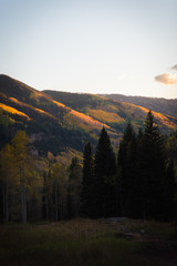 Vail Valley, Colorado during sunset in autumn. 