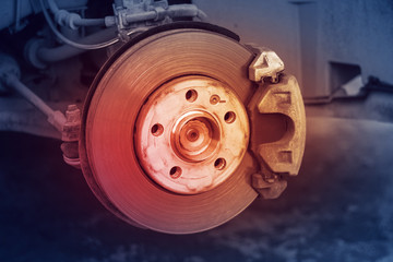 Brake disc and wheel hub parts with light, concept of brake problems