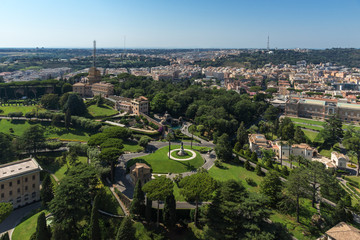 Fototapeta na wymiar Amazing Panorama to Vatican and city of Rome from dome of St. Peter's Basilica, Italy