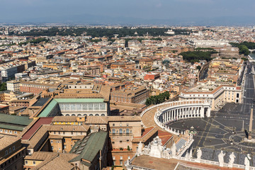 Fototapeta premium Amazing Panorama to Vatican and city of Rome from dome of St. Peter's Basilica, Italy