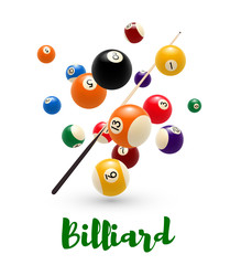 Billiard pool ball, cue poster for snooker design
