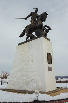 Monument to Svyatoslav the Brave, grand prince of Kievan Rus. Man on horse statue