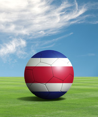 Soccer ball with Costa Rica flags in a green field
