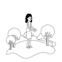 isometric woman in field landscape avatar character vector illustration design
