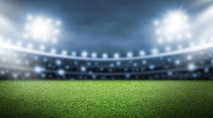 Fotobehang Voetbal Voetbalveld en spotlight achtergrond in het stadion