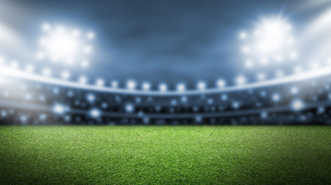 Soccer field and spotlight background in the stadium