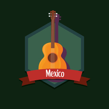 emblem of mexico concept with guitar icon and decorative ribbon over green background, vector illustration
