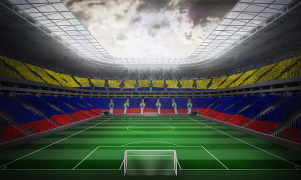 Digitally generated colombia national flag against football stadium - Powered by Adobe