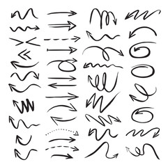 Set of black drawing Arrows. Vector Illustration.