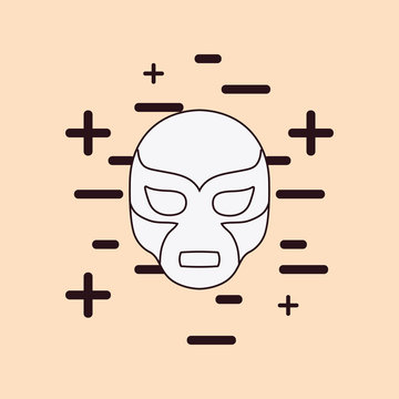 recommend clip art: wrestler mask icon over orange background, colorful line design. vector illustration