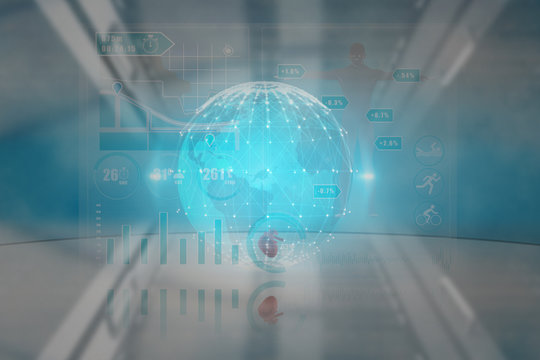 Server tower against glowing sphere on black background