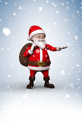 Composite image of cartoon santa with snow falling