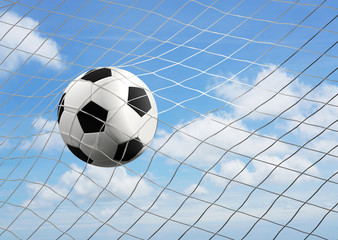 Fußball Ball im Netz. Tornet Fußball Tor 3D Illustration