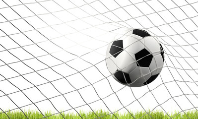 Fußball Ball im Netz. Tornet Fußball Tor 3D Illustration