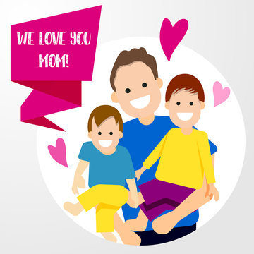 Happy family mother father sons cartoon character