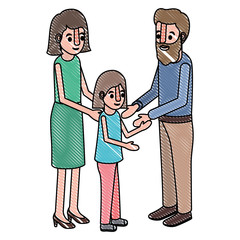 parents couple with daughter isometric characters vector illustration design