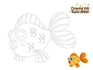 Drawing the cute cartoon fish and color. educational game for kids. Vector illustration