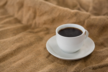 Black coffee served on sack