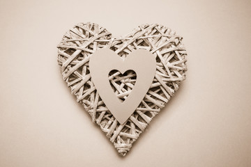 Wicker heart ornament with paper cut out