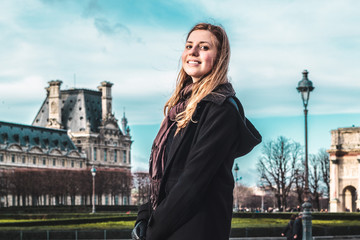 Girl at Louvre Museum in Paris, France