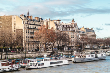 Boats and Buildings near Seine River in Paris, France