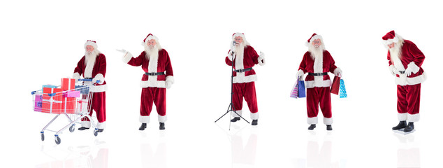 Composite image of different santas on white background