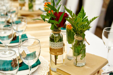 Wedding Table Decoration. Beautiful flowers on the table