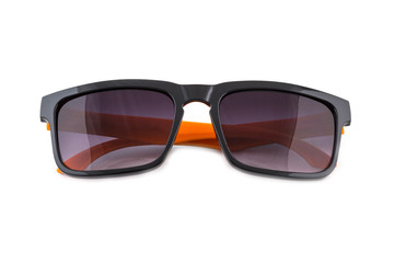 Black sunglasses with orange leg isolated