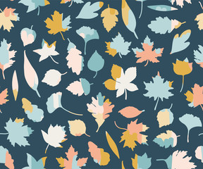 Seamless pattern with colorful leaves. summer seamless pattern,summer leaves. on a dark blue background