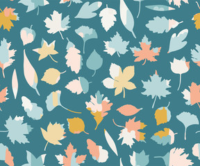 Seamless pattern with colorful leaves. summer seamless pattern,summer leaves. on a dark blue background