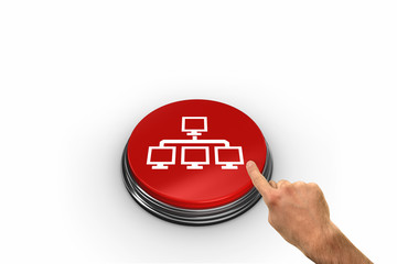 Hand pointing against computer connection on white background