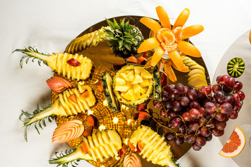 Assortment of cheeses, fruits, and snacks for the holiday