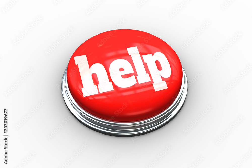 Poster the word help on digitally generated red push button