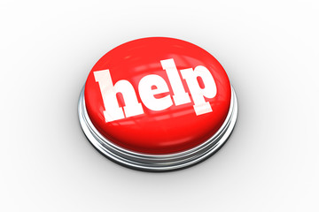 The word help on digitally generated red push button